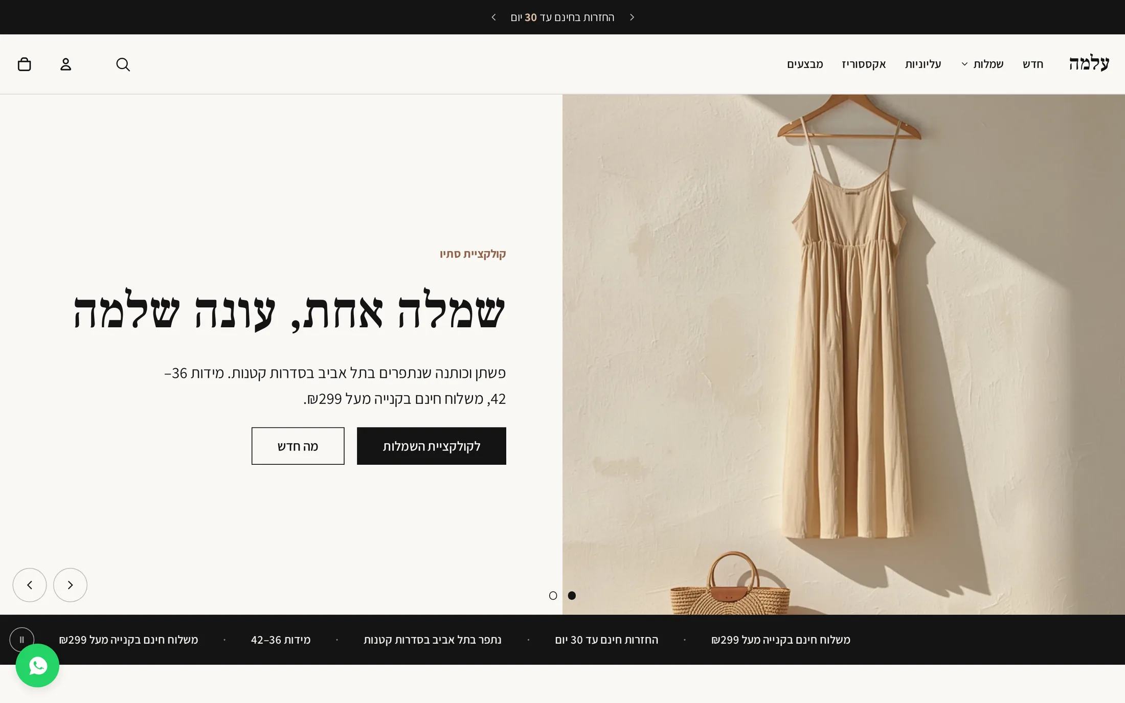 דף הבית של חנות הדמו עלמה במחשב