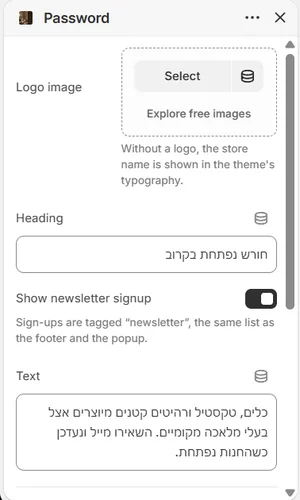 ההגדרות של «סיסמה» בעורך, בממשק הניהול באנגלית